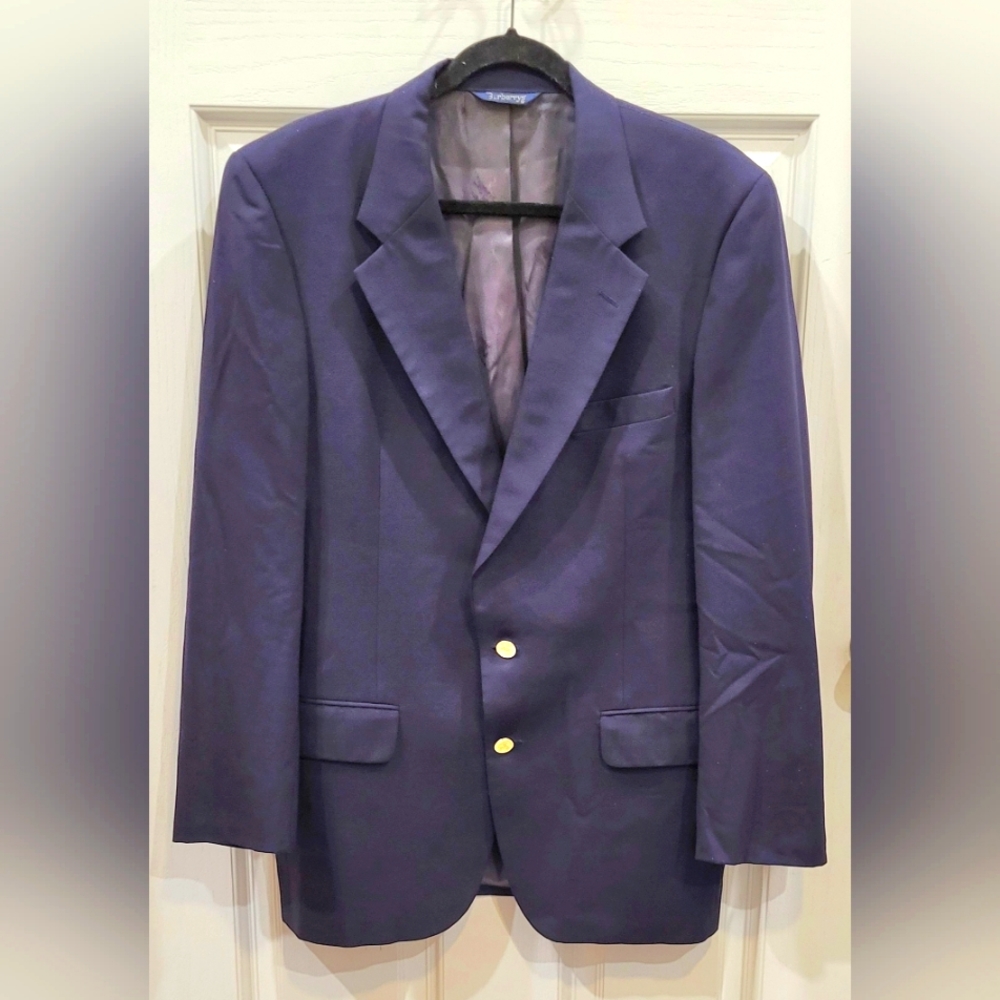 Men's Vintage Burberry Navy Suit Jacket Preppy Ivy League Old Money -‎ Read